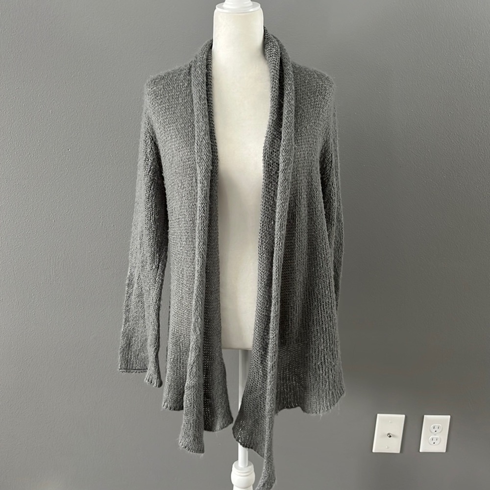 Wooden Ships Mohair Wool Blend Gray Open Front Cardigan Sweater